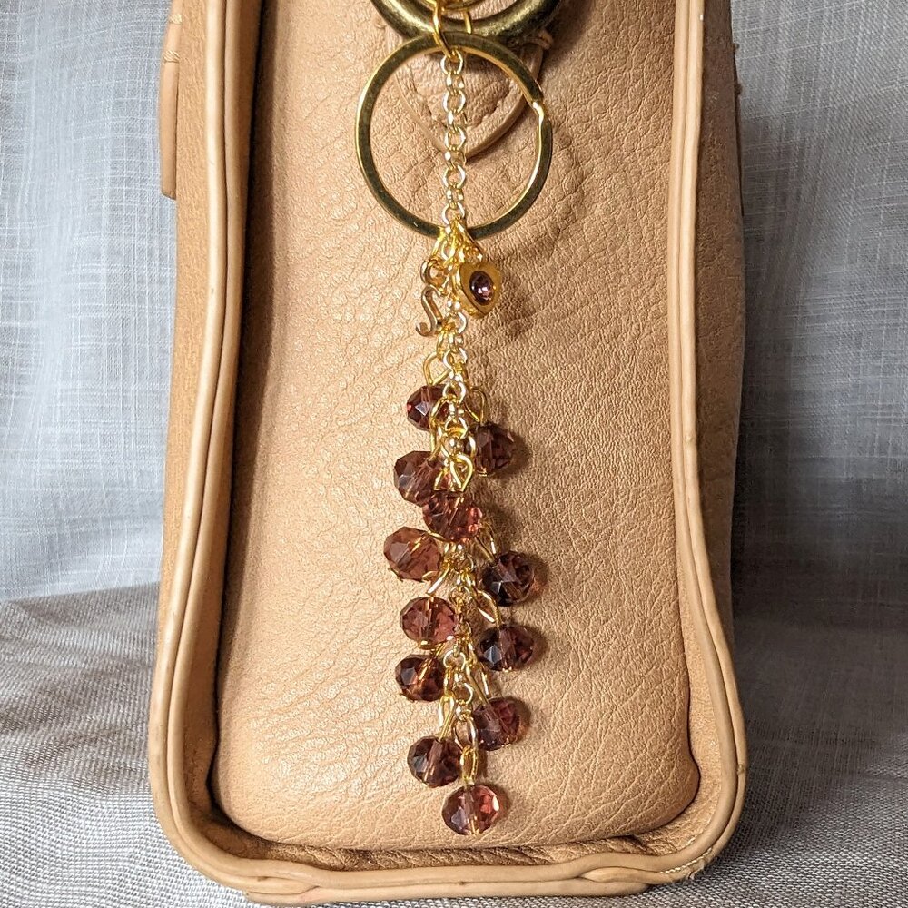 PURPLE/ GOLD BEADED PERSONALIZED LETTER S CHARM FOR PURSE HANDBAG TOTE